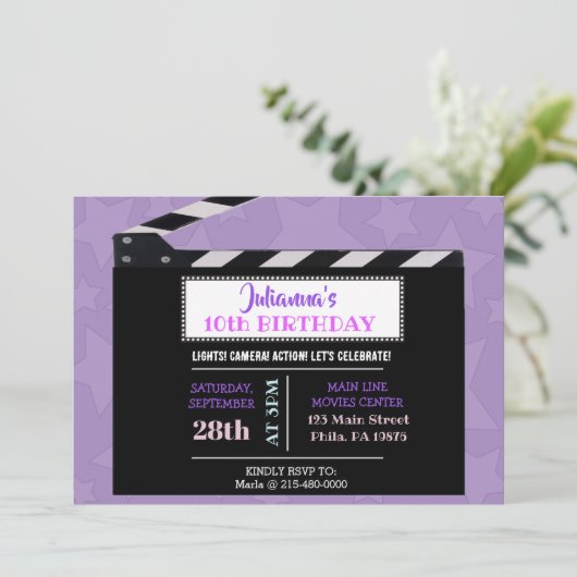 映画CLAPBOARD誕生日パーティーの招待 招待状 (スタンド正面)
