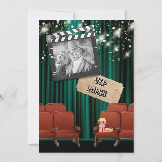 映画VIPフォトライトシネマスクリーニングパーティーティール（緑がかった色） 招待状 (正面)