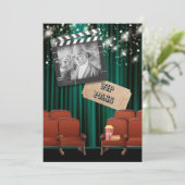 映画VIPフォトライトシネマスクリーニングパーティーティール(緑がかった色) 招待状 (スタンド正面)