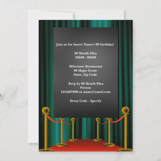 映画VIPフォトライトシネマスクリーニングパーティーティール（緑がかった色） 招待状 (裏面)