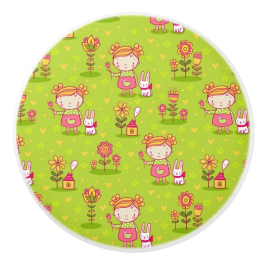 春おもしろい付小さな女の子 セラミックノブ (正面)