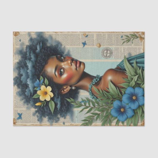 春お洒落コラージュ | ブルートロピカルアート 薄葉紙 (正面)