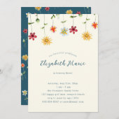 春お洒落ワイルドフラワーイエロー誕生日 招待状 (正面/裏面)