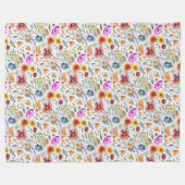 春お洒落ワイルドフラワーズ&かわいいヘッジホグ フリースブランケット (正面(横))