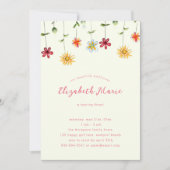 春お洒落ワイルドフラワーホットピンクガール誕生日 招待状 (正面)