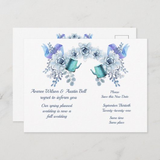 春から秋の結婚式延期のお知らせ 案内ポストカード (正面/裏面)