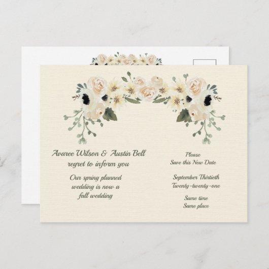 春から秋への結婚式延期のお知らせカード 案内ポストカード (正面/裏面)