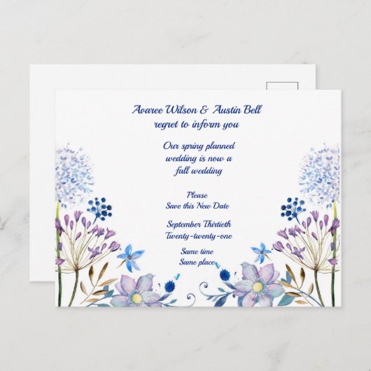 春から秋への結婚式延期のお知らせP 案内ポストカード (正面/裏面)