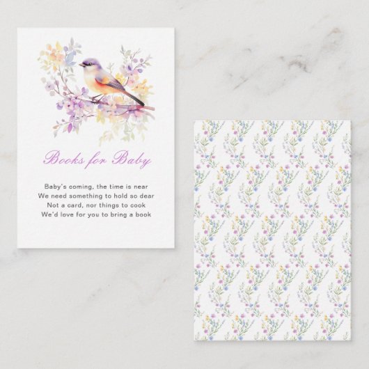 春かわいい鳥の赤ちゃんシャワーベビー本 エンクロージャーカード (正面/裏面)