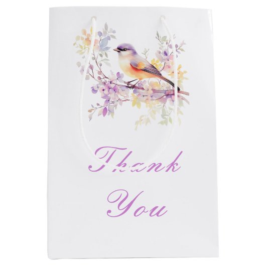 春かわいい鳥の赤ちゃんシャワー ミディアムペーパーバッグ (正面)