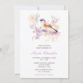 春かわいい鳥の赤ちゃんシャワー 招待状 (正面)