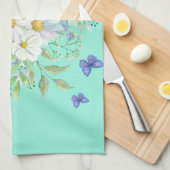 春かわいらしデイジーとブルー蝶 キッチンタオル (四つ折り)
