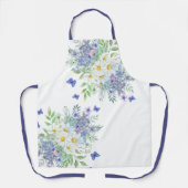 春かわいらしデイジー、ブルーフラワー&蝶 エプロン (正面)