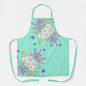 春かわいらしデイジー、ブルーフラワー&蝶 エプロン (正面)