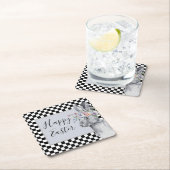 春かわいらしバニーチェッカーボードイースター スクエアペーパーコースター (インサイチュ)