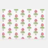 春かわいらしフェアリーの女の子の誕生日パーティー ラッピングペーパーシート (正面)