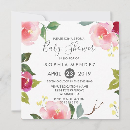 春かわいらしフローラベビーシャワー招待状 招待状 (正面)