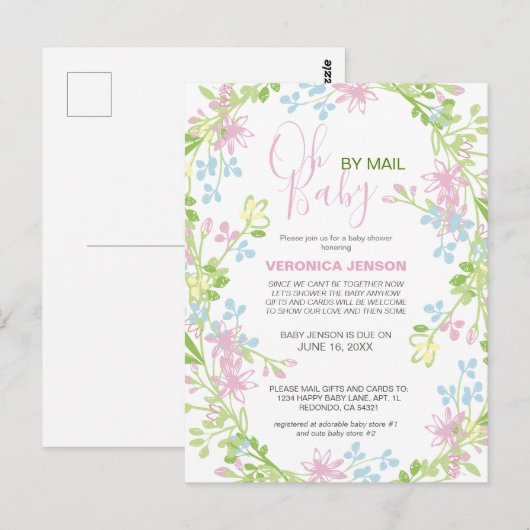 春かわいらしフローラベビーシャワーbyメール ポストカード (正面/裏面)