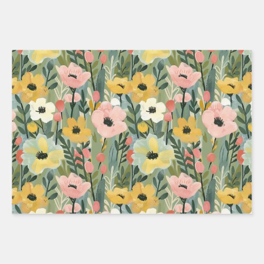 春かわいらしフローラ水の色ピーチデクページ ラッピングペーパーシート (正面3)