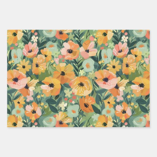 春かわいらしフローラ水の色ピーチデクページ ラッピングペーパーシート (正面2)