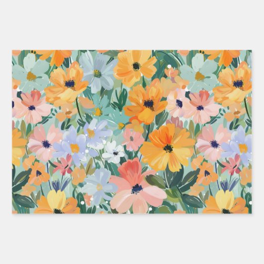 春かわいらしフローラ水の色ピーチデクページ ラッピングペーパーシート (正面)