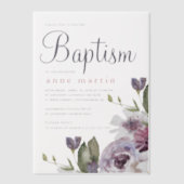 春かわいらしフローラ紫色の花バプテスマ ベラム紙招待状 (正面)