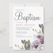春かわいらしフローラ紫色の花バプテスマ 招待状 (正面)