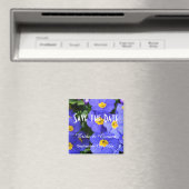 春かわいらしブルーの庭の花の日付を保存 マグネット (インサイチュ (食洗機))