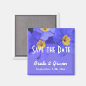 春かわいらしブルーの庭の花の日付を保存 マグネット (正面/裏面)