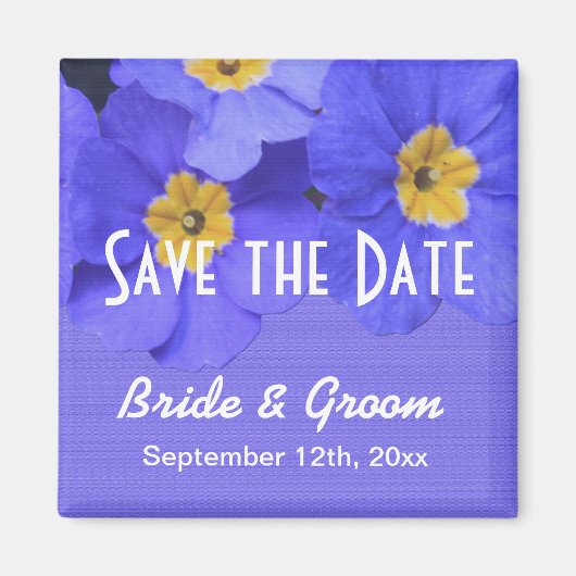 春かわいらしブルーの庭の花の日付を保存 マグネット (正面)