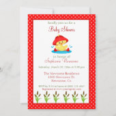 春かわいらしベビーガールシャワーダックテーマ 招待状 (正面)