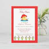 春かわいらしベビーガールシャワーダックテーマ 招待状 (スタンド正面)