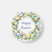 春かわいらしリースフラワーズエッグハッピーイースター マグネット (正面)