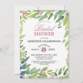 春かわいらし植物性赤面ピンクブライダルシャワー 招待状 (正面)