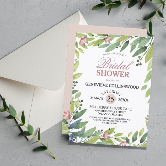 春かわいらし植物性赤面ピンクブライダルシャワー 招待状