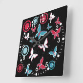 春かわいらし・ピンク・ブルーの蝶が女の子に スクエア壁時計 (傾斜)