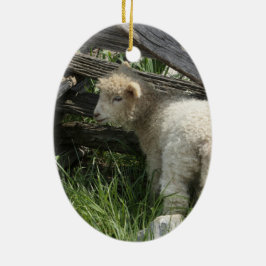 春かイースター: 2頭の子ヒツジ同じ草、塀によって1 セラミックオーナメント