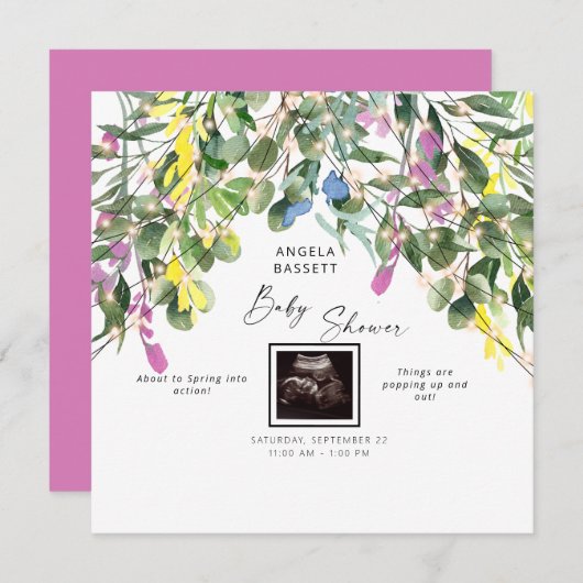 春がもうすぐ開花する超音波エコー写真のユーモアたっぷりなピンクの光 招待状 (正面/裏面)