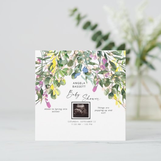 春がもうすぐ開花する超音波エコー写真のユーモアたっぷりなピンクの光 招待状 (スタンド正面)