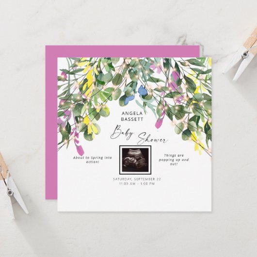 春がもうすぐ開花する超音波エコー写真のユーモアたっぷりなピンクの光 招待状 (正面/裏面インサイチュ)