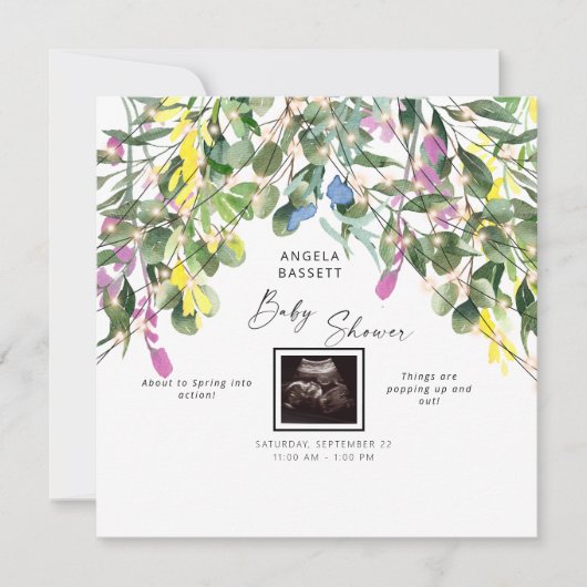 春がもうすぐ開花する超音波エコー写真のユーモアたっぷりなピンクの光 招待状 (正面)