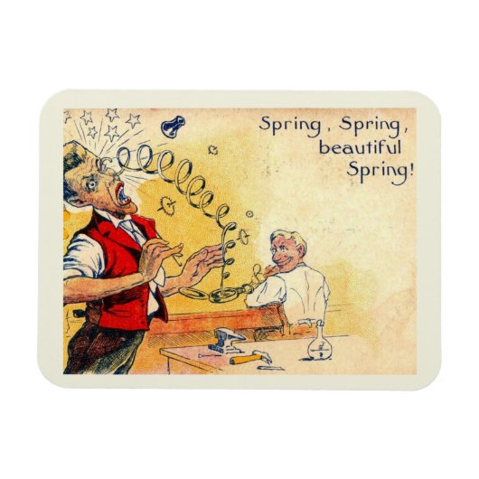 春が起きた！おもしろいヴィンテージ漫画 マグネット (横)