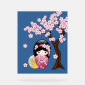 春こけし人形かわいい日本の芸者ガールブルー アクリルサイン (正面)