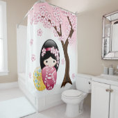 春こけし人形かわいい日本の芸者ガール シャワーカーテン (インサイチュ)