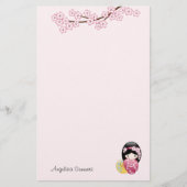 春こけし人形かわいい芸者ガールピンク 便箋 (正面)