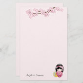 春こけし人形かわいい芸者ガールピンク 便箋 (正面/裏面)