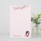 春こけし人形かわいい芸者ガールピンク 便箋 (スタンド正面)