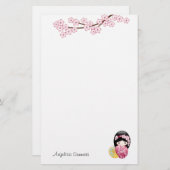 春こけし人形かわいい芸者ガール 便箋 (正面/裏面)