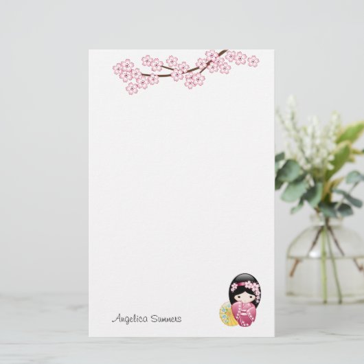 春こけし人形かわいい芸者ガール 便箋 (スタンド正面)