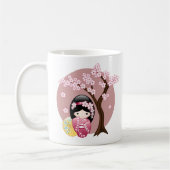 春こけし人形日本の – かわいい芸者オンピンク コーヒーマグカップ (左)